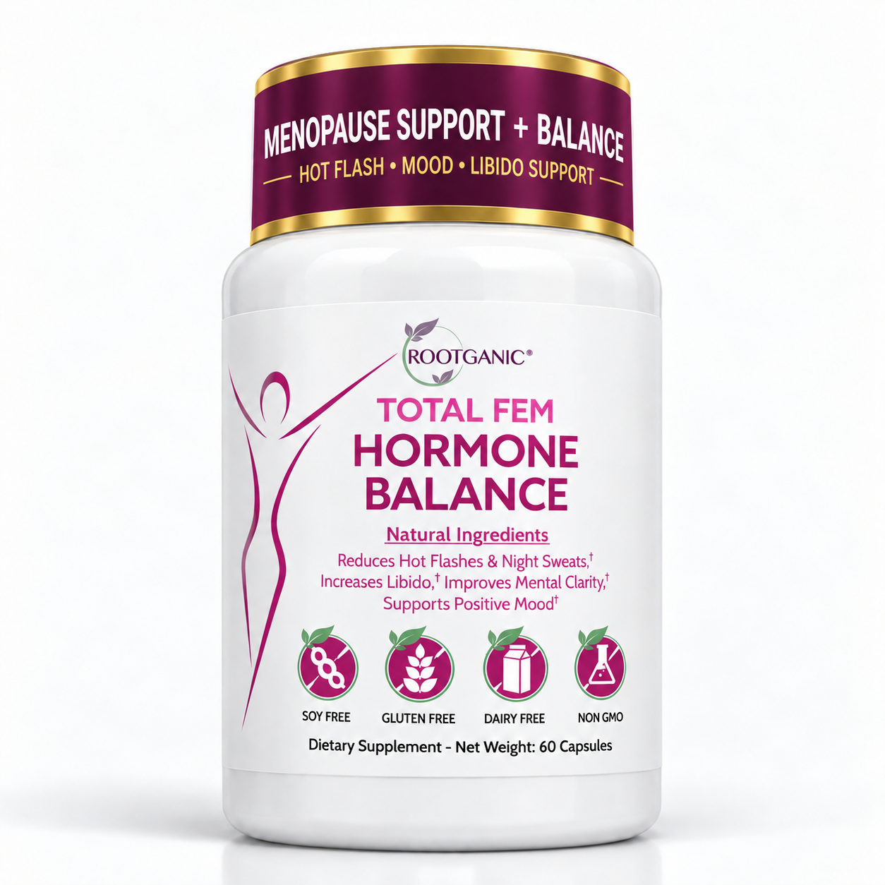 Total Fem Hormone Balance by Rootganic, bottle of 60 capsules