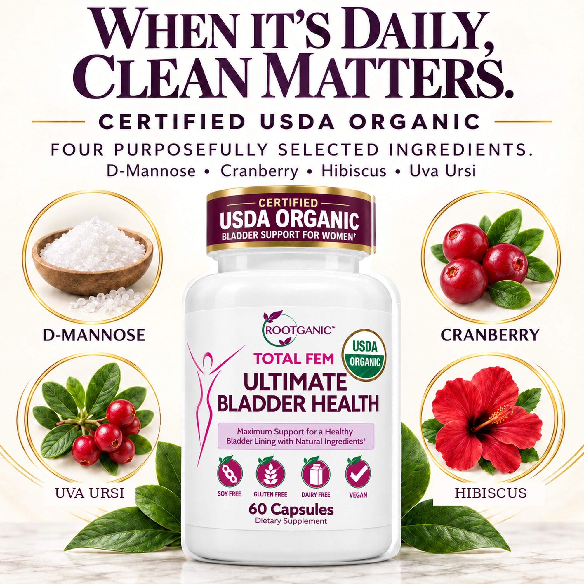 Total Fem USDA Organic Ultimate Bladder Health: Science-Backed Herbal Support for Leaks, Urgency & Bladder Control