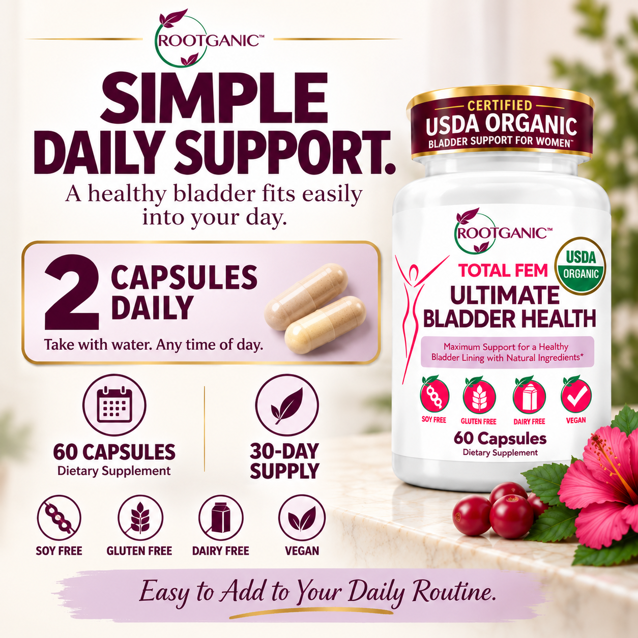 Total Fem USDA Organic Ultimate Bladder Health: Science-Backed Herbal Support for Leaks, Urgency & Bladder Control